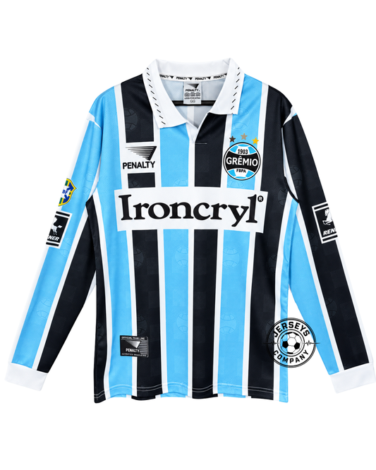 Camisa Grêmio Azul Tricolor 1997/98 Titular Ironcryl I Manga longa