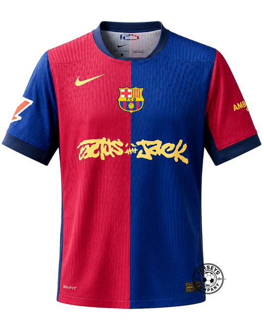 Barcelona Travis Scott Home Fan Jersey 2025/26 Spotify and FC Barcelona Collab With Travis Scott on a Special Cactus Jack