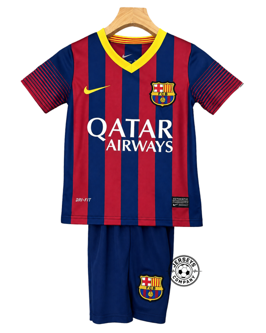 Kit Infantil Barcelona 1 Retrô Camisa e Short 2013 / 2014