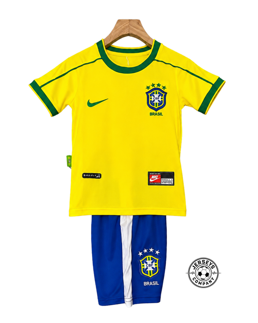 Brasil Retrô 1998 - Conjunto Uniforme Infantil Importado de Futebol