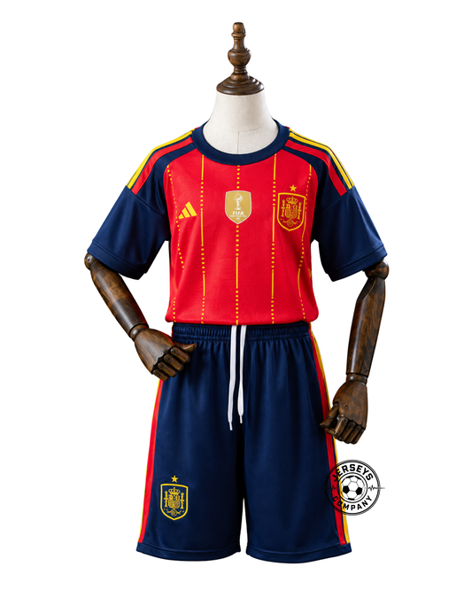 Kit Camisa Infantil Espanha Home 2026 Copa do Mundo 2 star champion